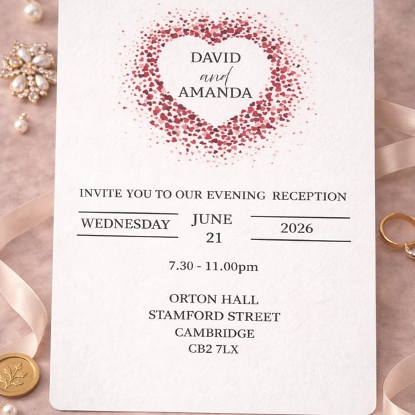 Evening Wedding Invitation  Card Heart Design