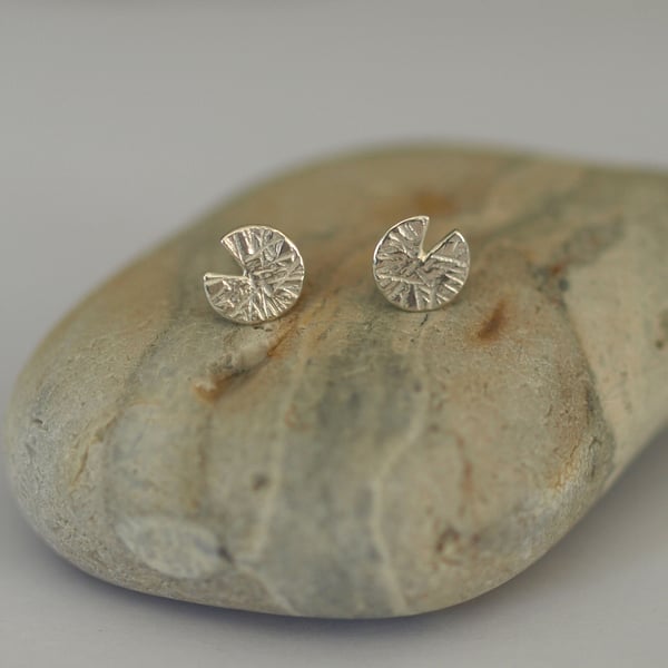 Water Lily Pad Stud Earrings - Recycled Sterling Silver Nature Inspired