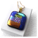 Patchwork Pendant Dichroic Glass P003 Gold plated chain