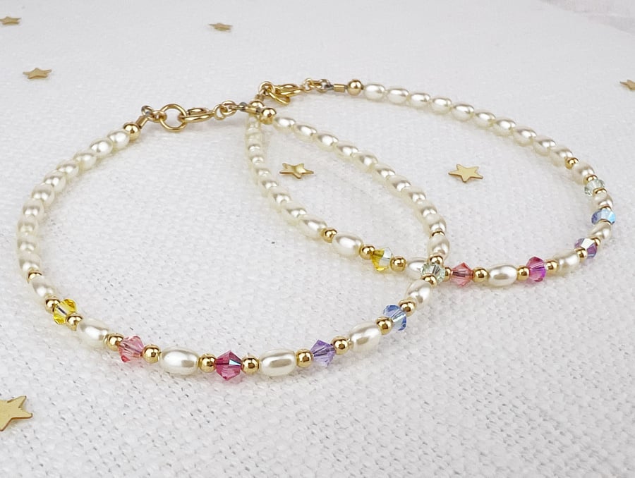 Pastel Rainbow Crystal and Pearl Bracelet