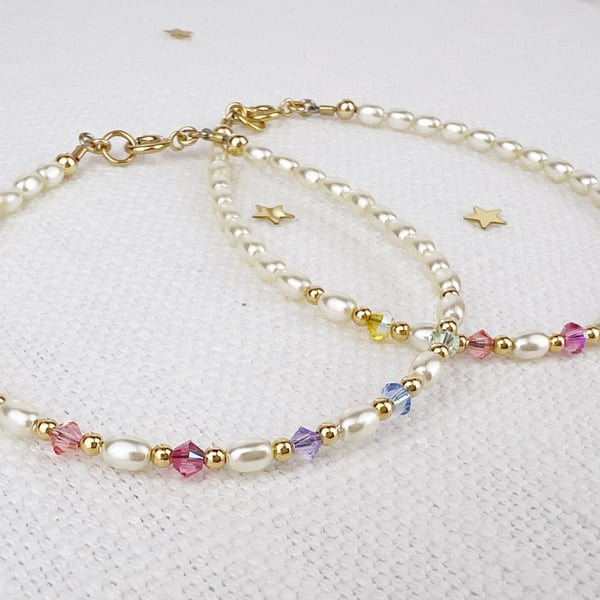 Pastel Rainbow Crystal and Pearl Bracelet