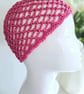 Cerise Pink and Silver Sparkly Crochet Diamond Mesh Skull Cap - Image 2