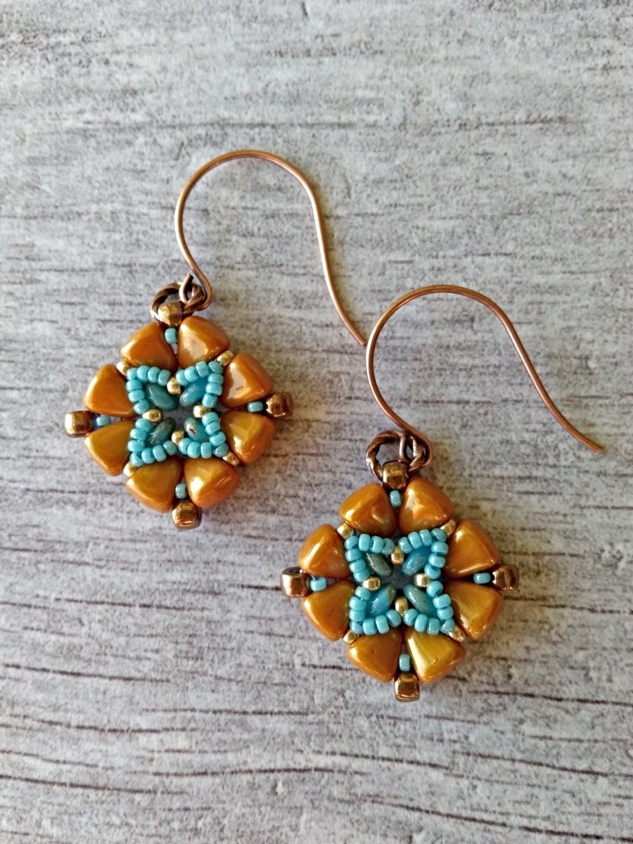 Mustard Yellow Earrings - Tile Earrings - Square Earrings