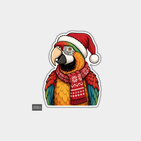 Funny Christmas Sticker Vinyl Xmas Decal For Adults - Parrot In Santa Hat