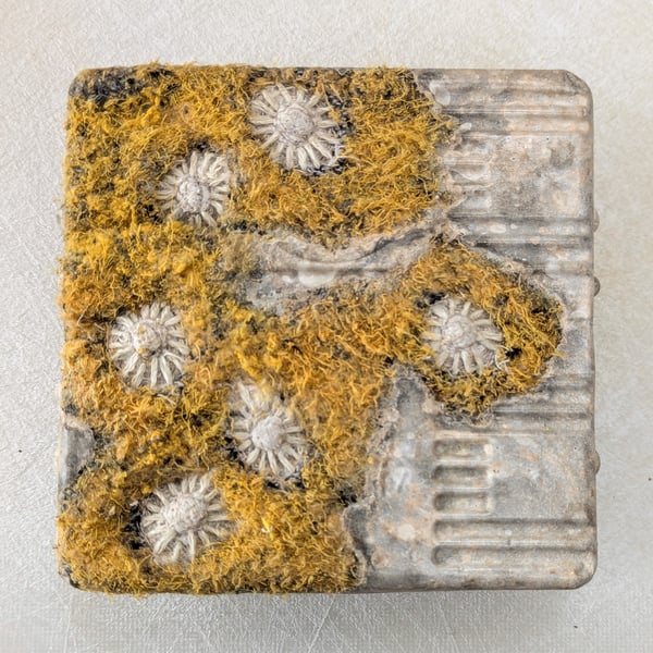 Beached Square yellow wall plaque from recycled materials 