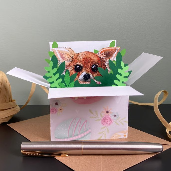 Chihuahua Card; Personalised, Birthday or Blank. 3D dog gift card holder