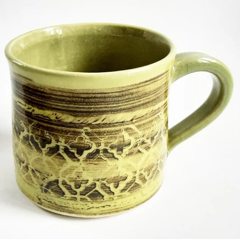 Green Patterned Glazed Mug - Hand Thrown Stoneware Ceramic Mug 