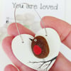 Sea Glass Robin Hanging Heart Dec - Beach Glass - Wooden Ornament Gift Tag