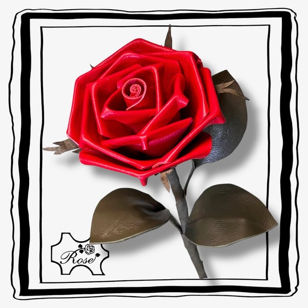 Romantic Red Leather Rose. Valentines Day or Anniversary gift