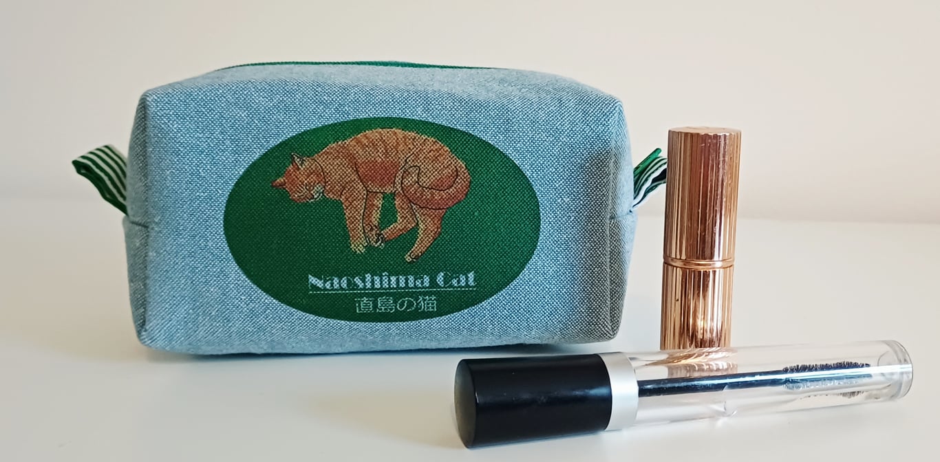 Cute Japanese Cat Printed Make-up Bag, Pencil Case - Blue