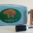 Cute Japanese Cat Printed Make-up Bag, Pencil Case - Blue