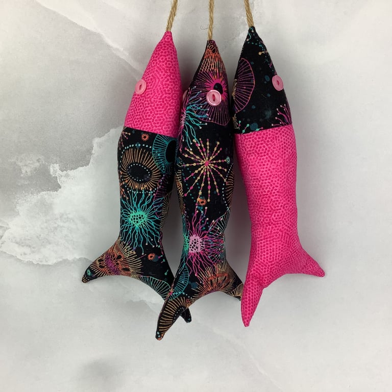 Jellyfish hanging fabric fish set, Handmade