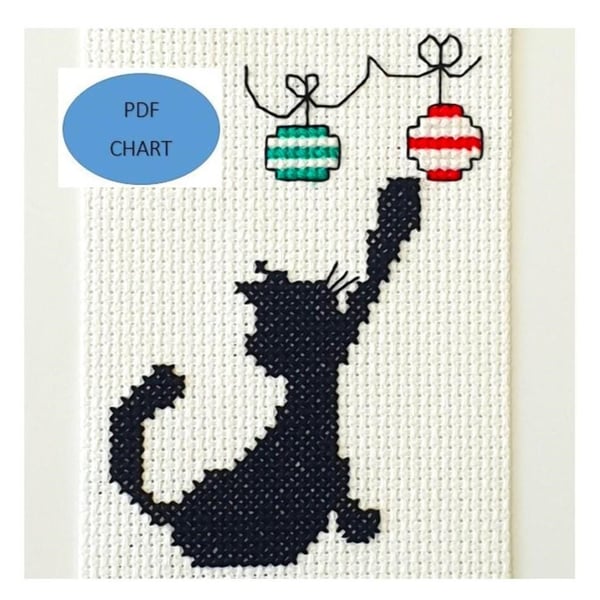 Christmas Black Cat cross stitch Chart (Digital PDF Download)