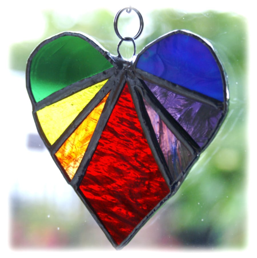 Love Heart (Rainbow) Stained Glass Suncatcher 8cm  018