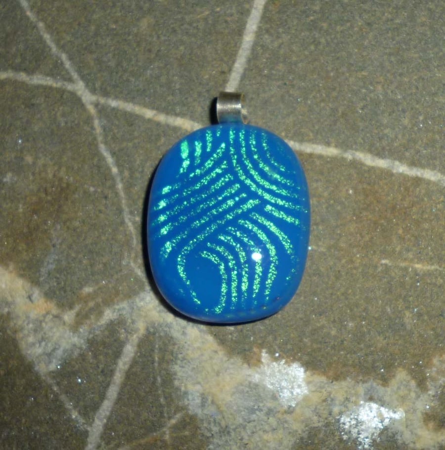 Handmade Dichroic glass pendant with sterling silver bail - turquoise