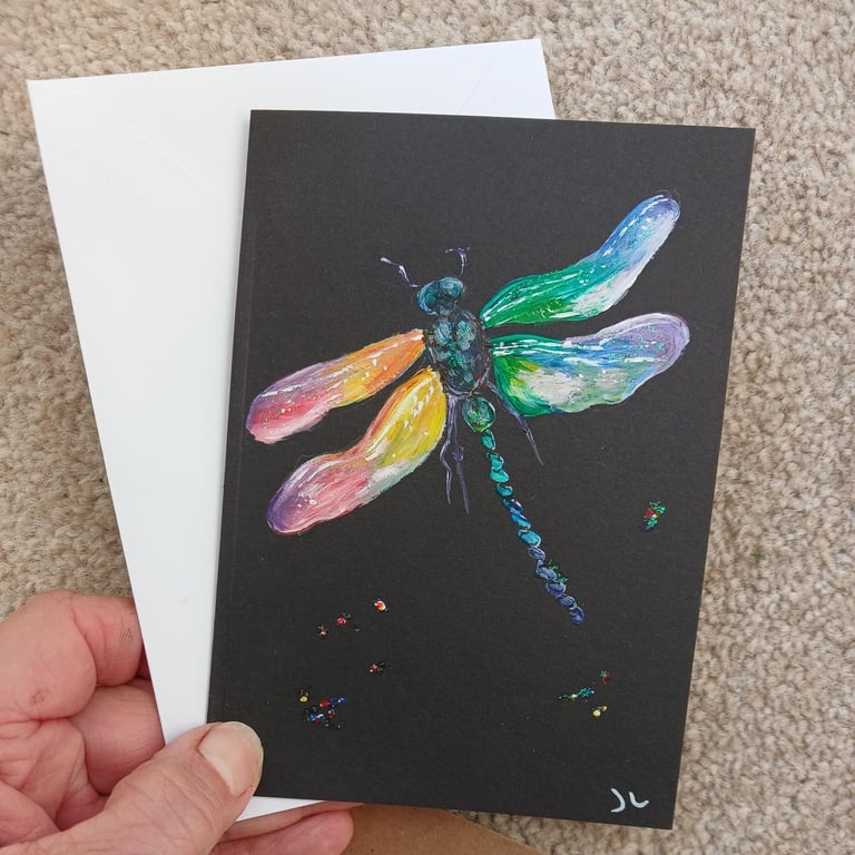 Hand Painted Dragonfly Greetings Card, unique original artwork