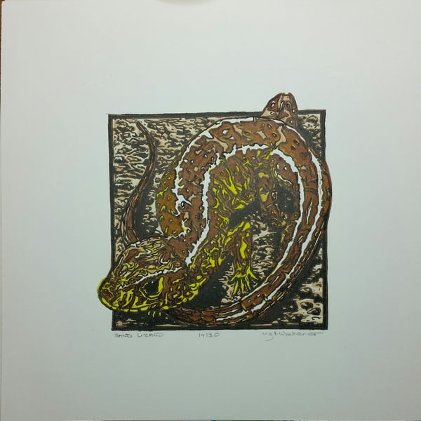 Sand lizard limited edition signed linocut print