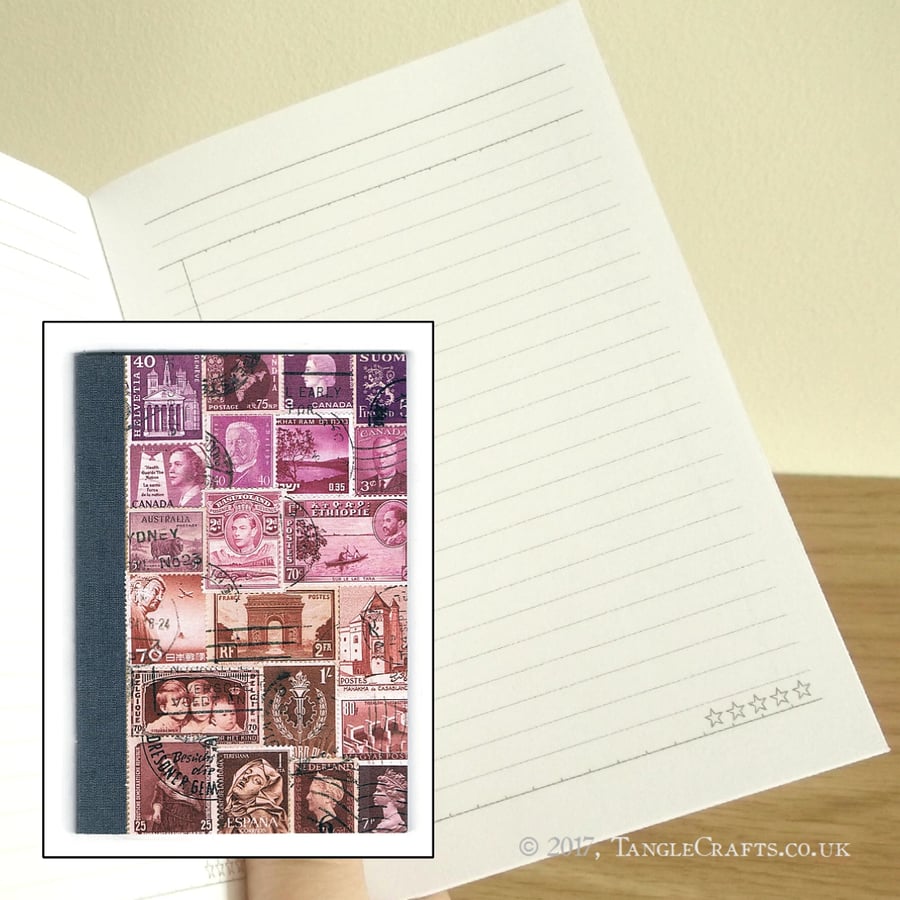 Pocket Journal - Pink Purple A6 Notebook - Dusk Sky Postage Stamp Print