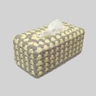 Tissue box cover in yellow (lemon) and grey stripes, crochet cover, handmade