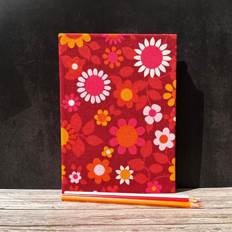 Handstitched 1960s Vintage Dekoplus Fabric Covered A5 Journal, Sketchbook,Orange