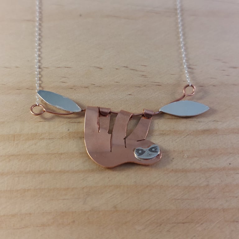 Copper and Sterling Silver Sloth Necklace (SKU130625)