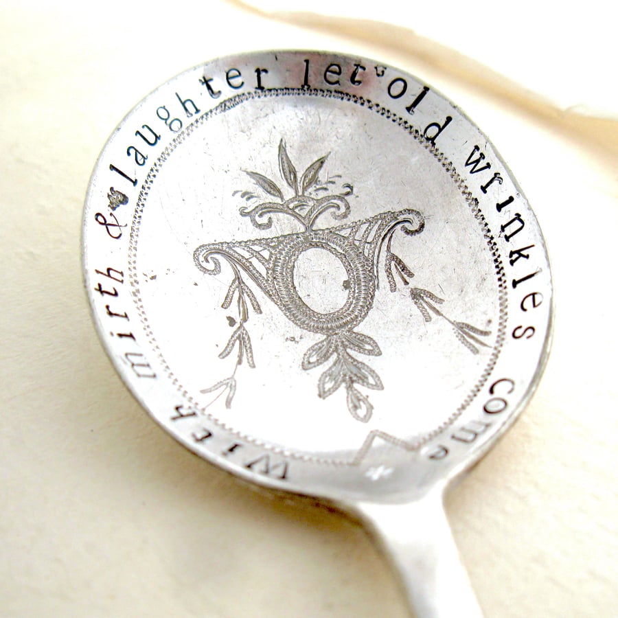 Handstamped spoon with Shakespeare quote, old age humour, gift for pensioner