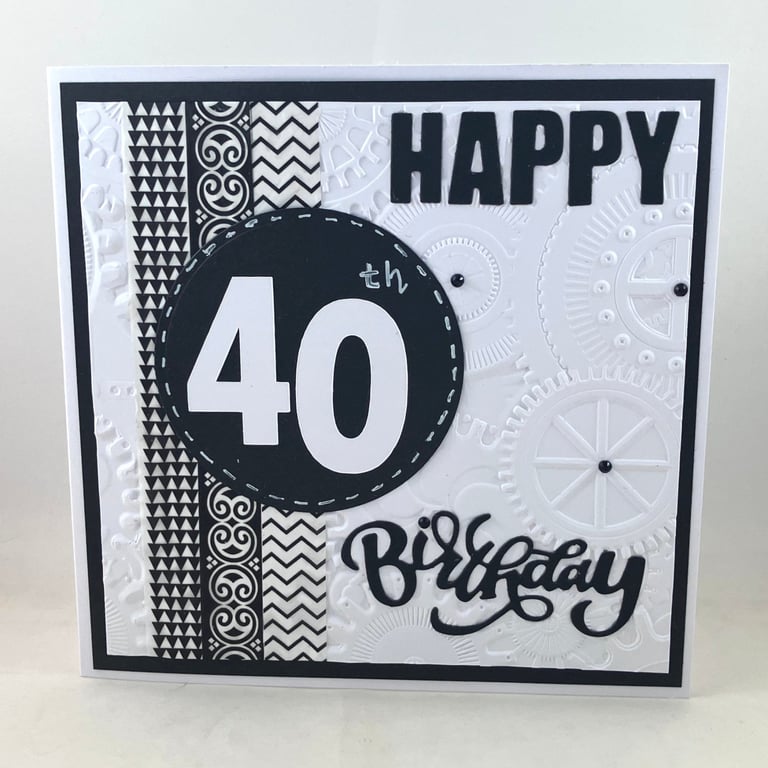 Square black and white washi tape 40th birthday card
