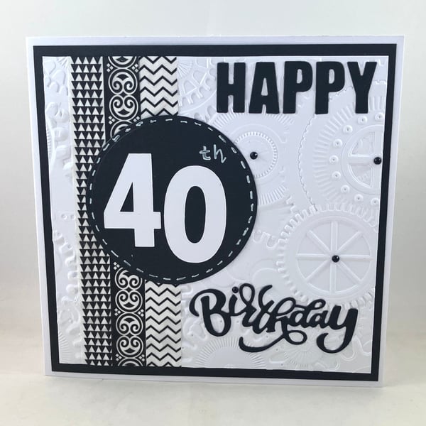 Square black and white washi tape 40th birthday card