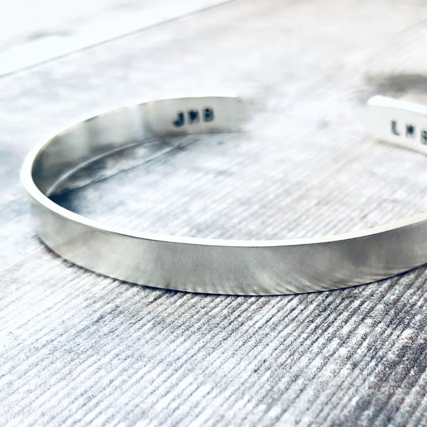 Silvery Moon - stamped cuff - handmade - personalised - Sterling Silver - unisex
