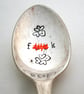F-word, rude adult spoon, handstamped vintage coffeespoon with hearts - Image 1
