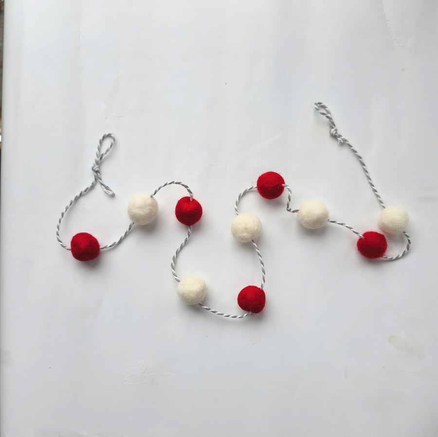 Handmade red and white ho ho ho felt ball garland