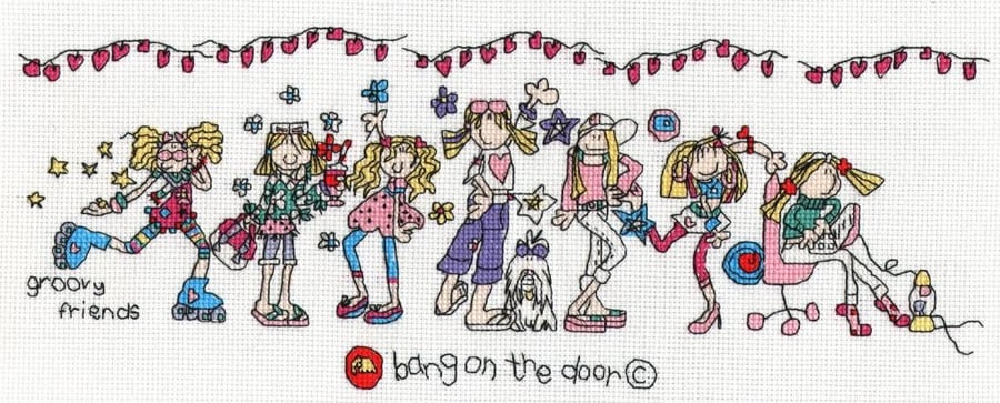 Bang on the door - groovy friends cross stitch kit