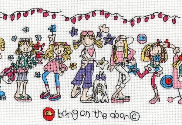 Bang on the door - groovy friends cross stitch kit
