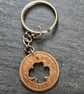 Upcycled half penny coin keyring or bag charm with 4 leaf clover cut-out - Image 1