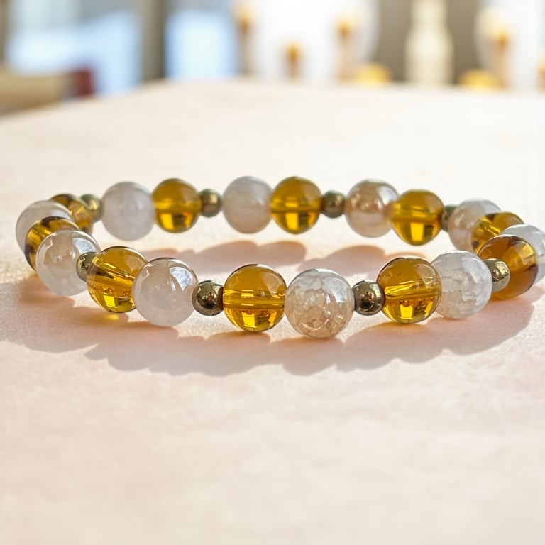 Amber Glass Stretch Bracelet, with shimmering dyed Jade