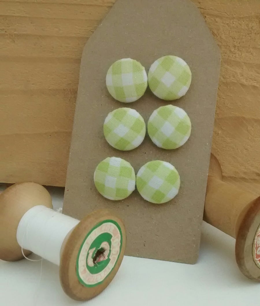 Fabric Buttons, Green Gingham