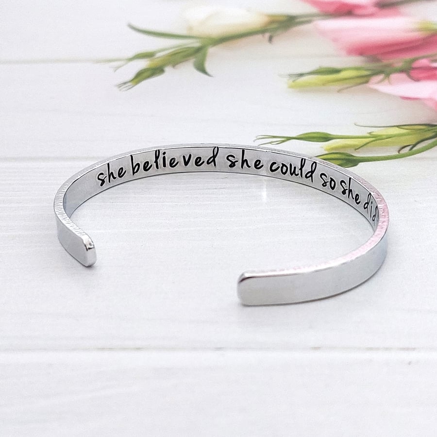 Hand Stamped Personalised Hidden Message Cuff Bracelet for Women Men