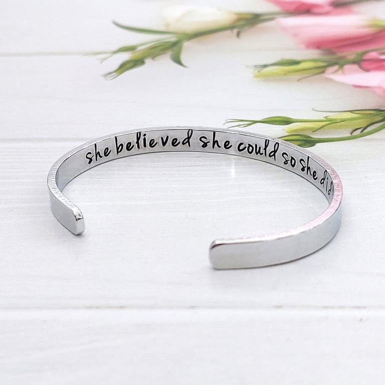 Hand Stamped Personalised Hidden Message Cuff Bracelet for Women Men