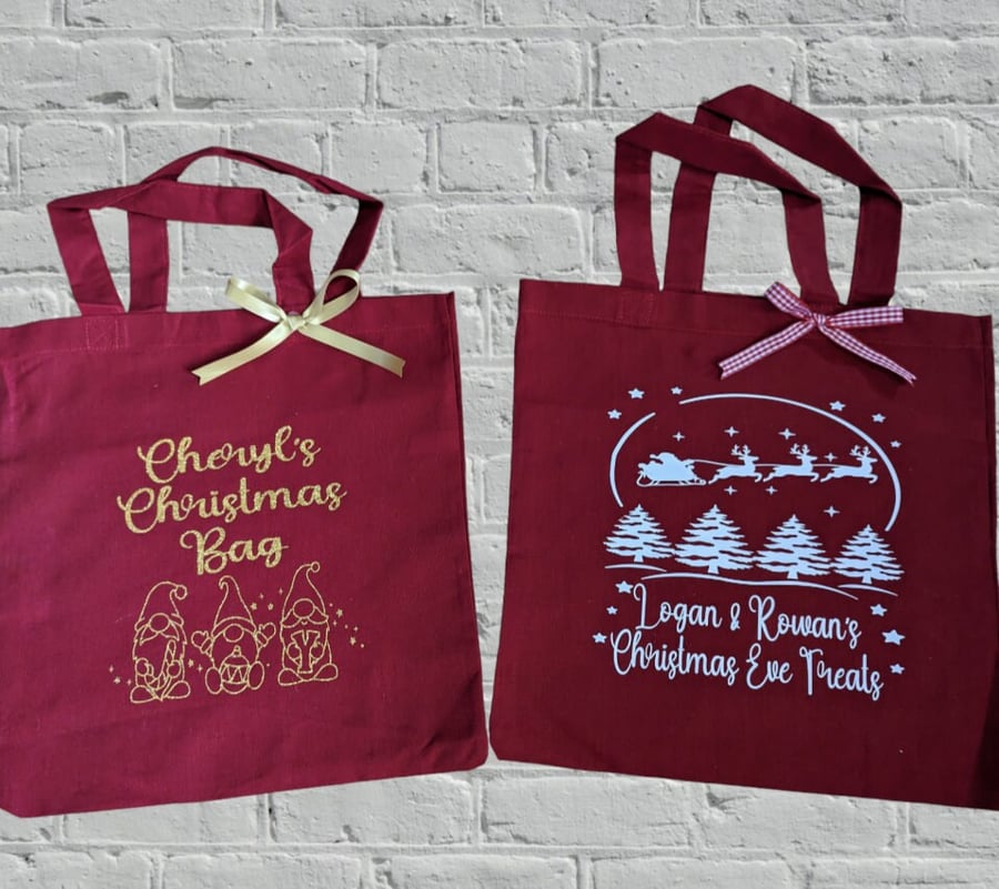 Personalised Christmas Bag Christmas Eve Treats Tote Bag Gonks Santa Reindeer Sl