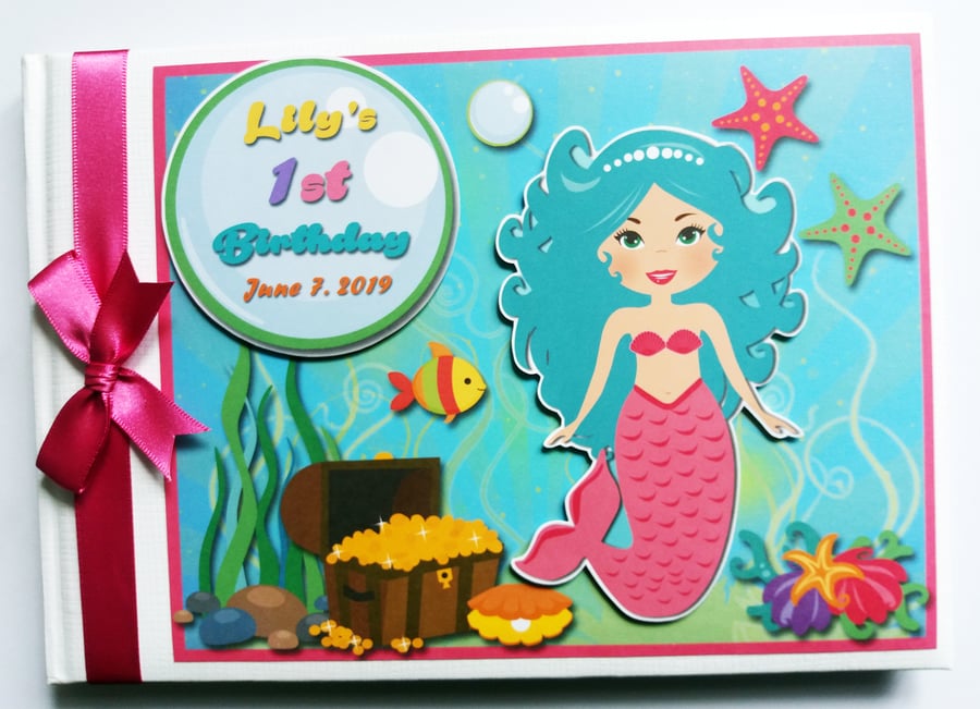 Mermaid birthday guest book, mermaid party gift