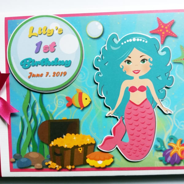 Mermaid birthday guest book, mermaid party gift