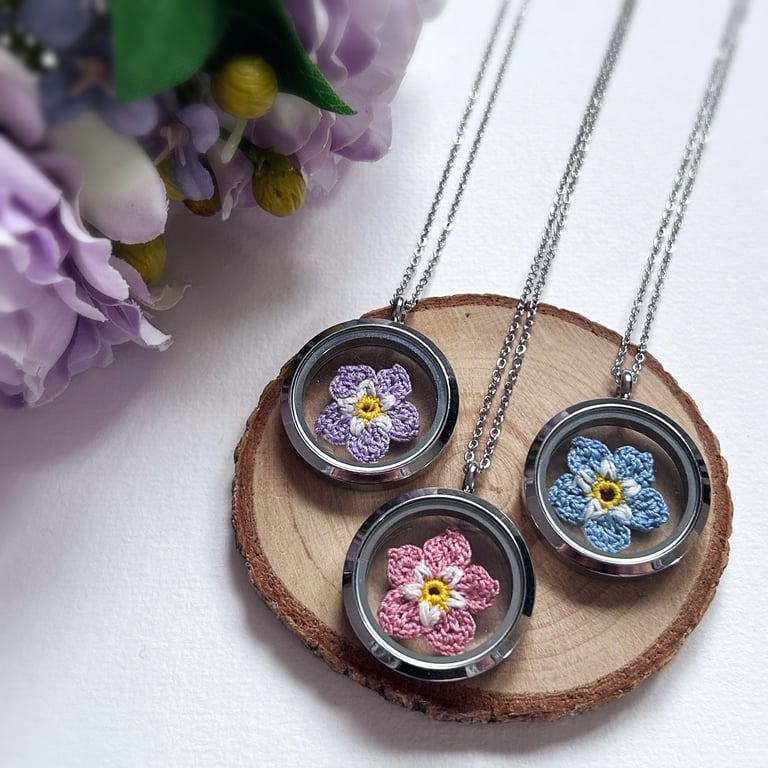 Forget Me Not Micro Crochet Necklaces