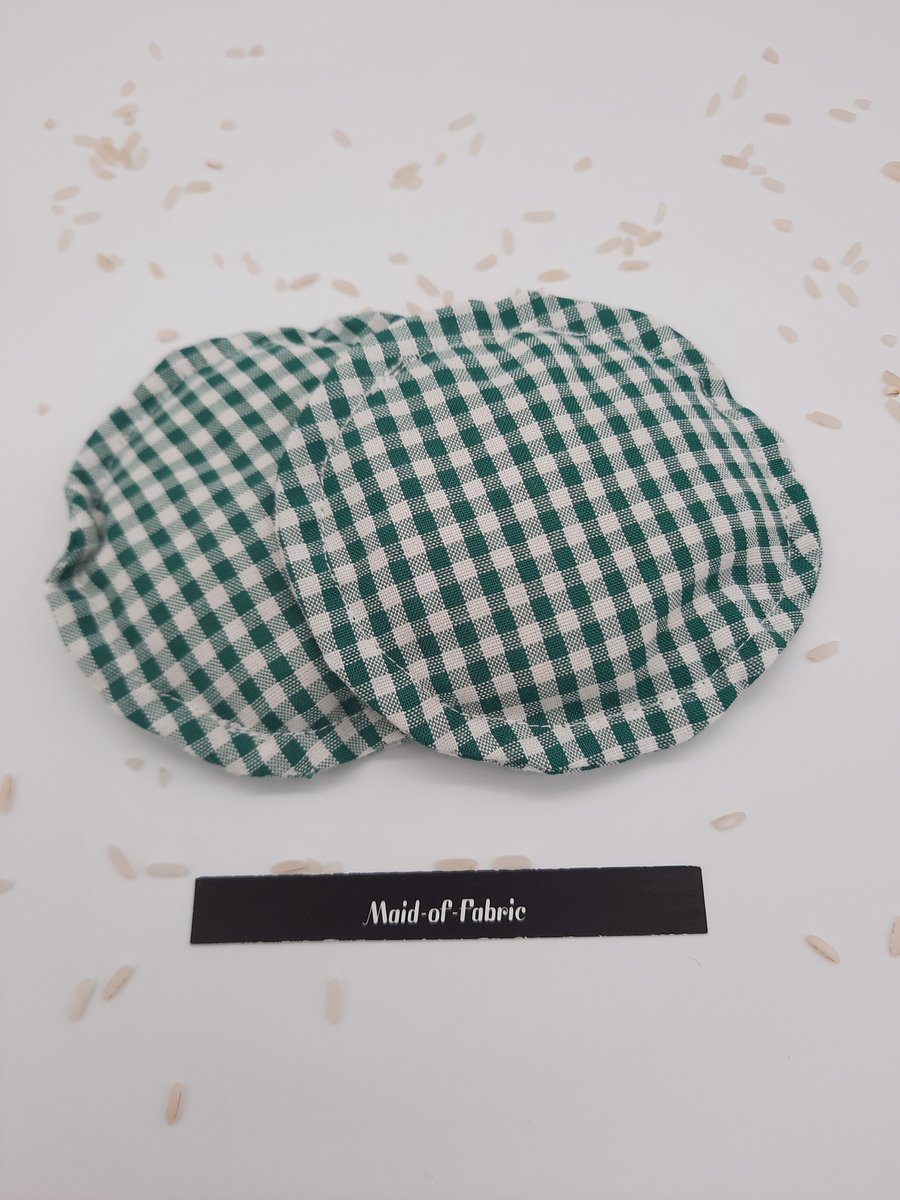 Hand warmers rice filled in green gingham fabric.  