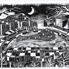 The Whale, Riversley Park, Nuneaton, linocut print by John Freeman