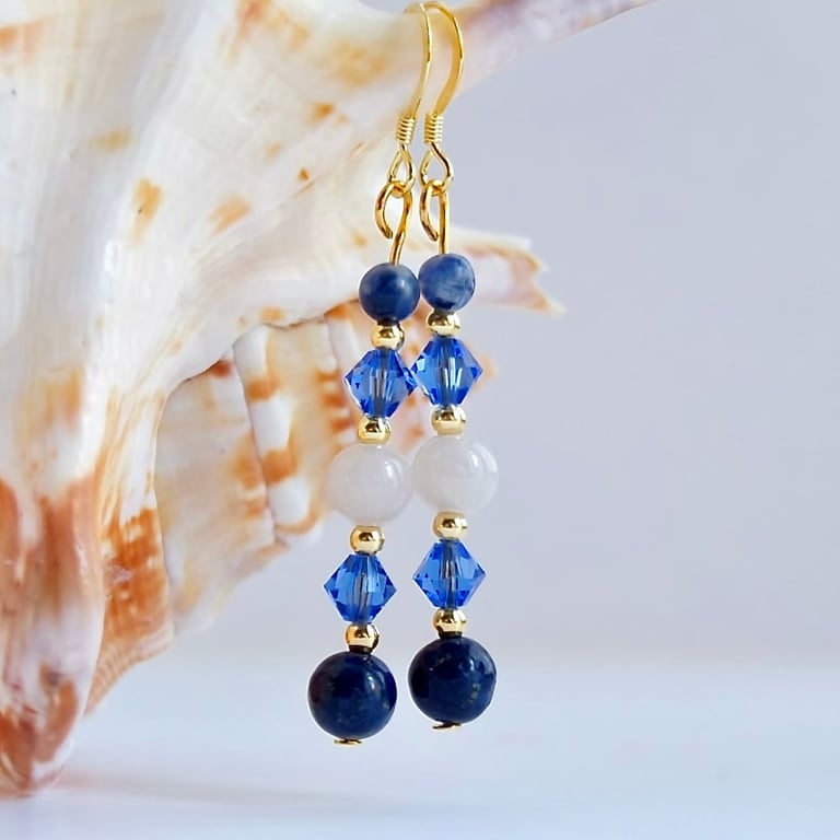  Lapis Lazuli, Crystal 'Sapphire' and Sodalite Earrings - September Birthday