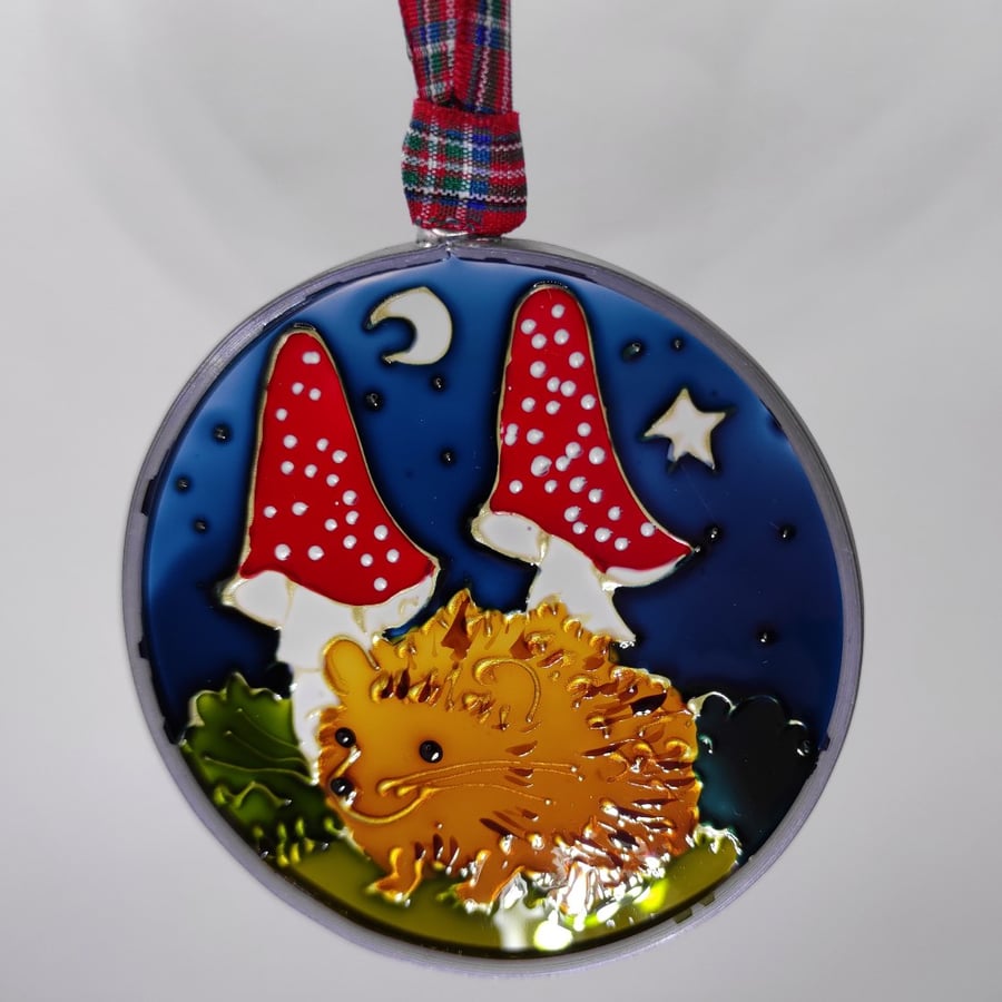 Handmade glass painted window hanging or Christmas tree bauble