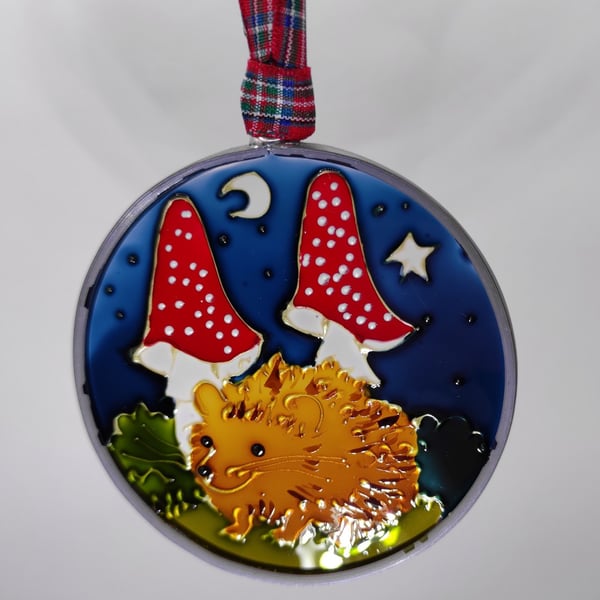Handmade glass painted window hanging or Christmas tree bauble