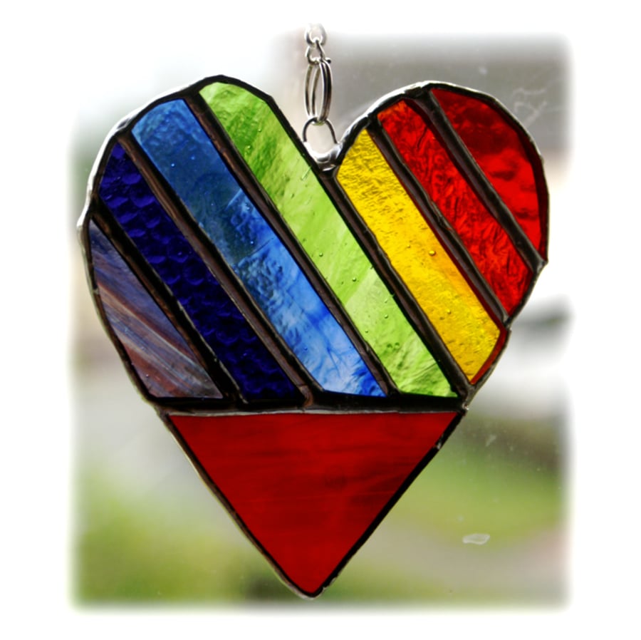 Love Heart  (Rainbow)  Stained Glass Suncatcher 4 inch  (Right to Left)