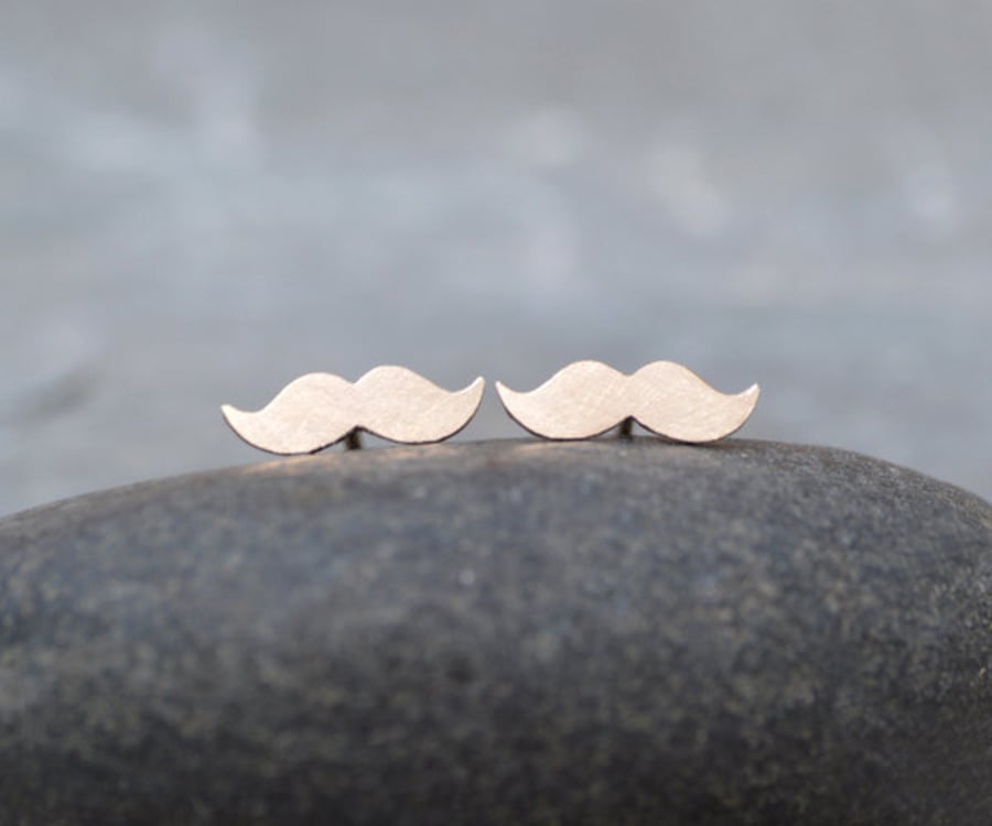 Moustache Earring Studs In 9k Yellow Gold