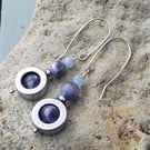 Earrings silver haematite blue sodalite jade semi precious dangle circle